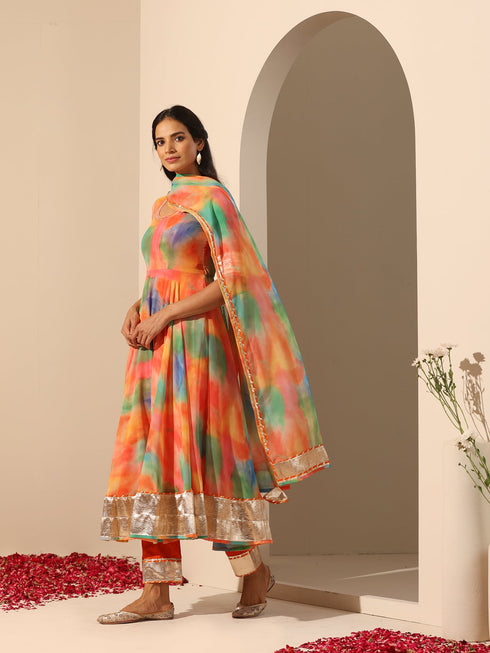 Pomcha Jaipur Purple Ombre Muslin Anarkali Set